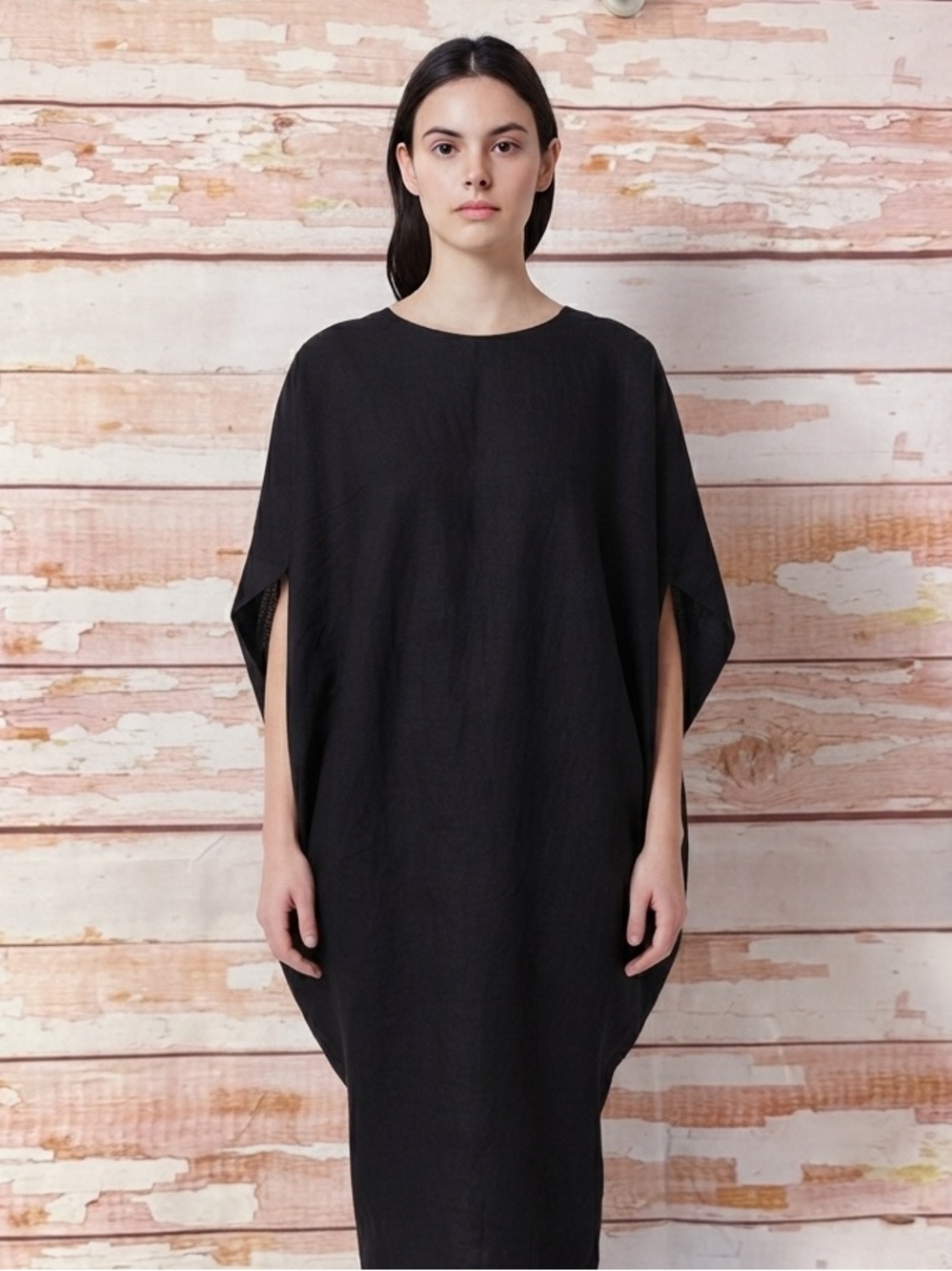 MARCELLAModa Black Linen Oversized Tunic Dress